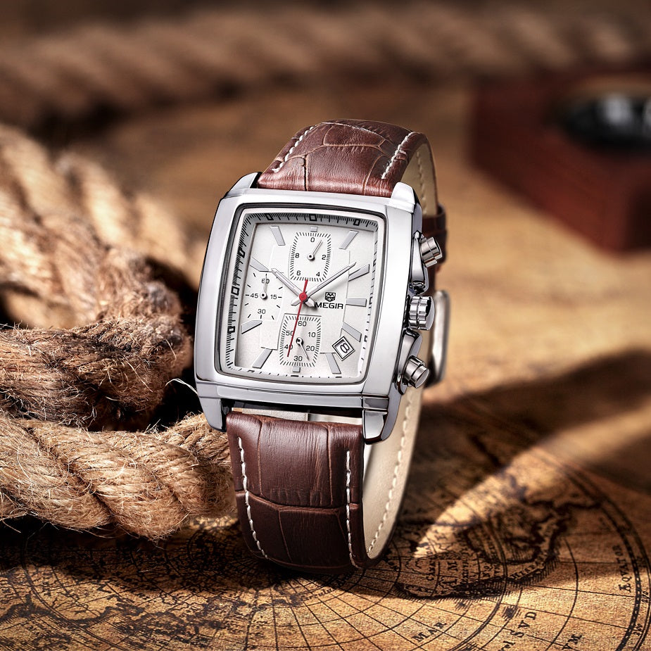 MEGIR Business Rectangle Quartz Leather 2028