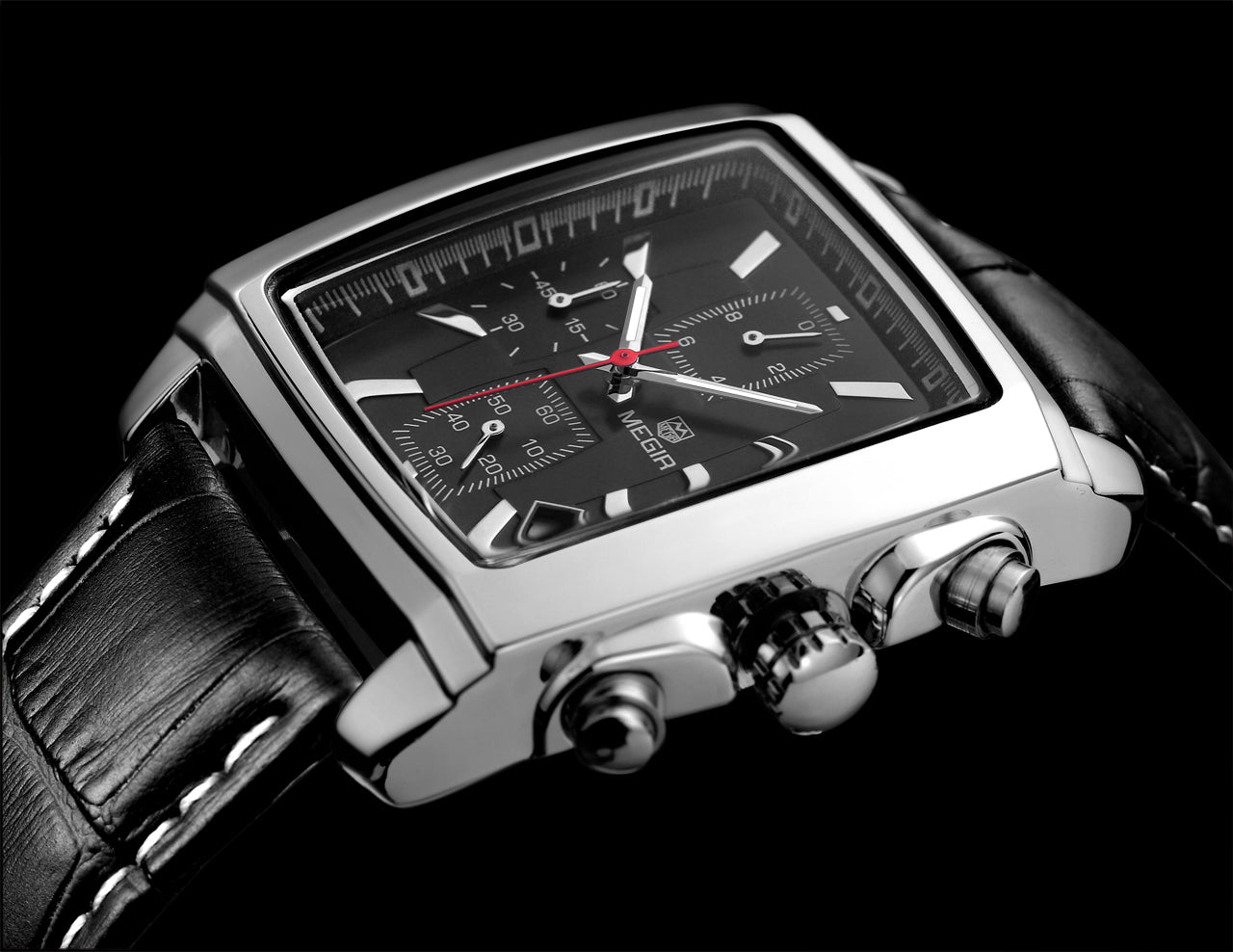 MEGIR Watch Men Business Wristwatch Rectangle Quartz Military Watches Waterproof Luminous Leather Strap Sport Casual Clock Reloj Hombre 2028