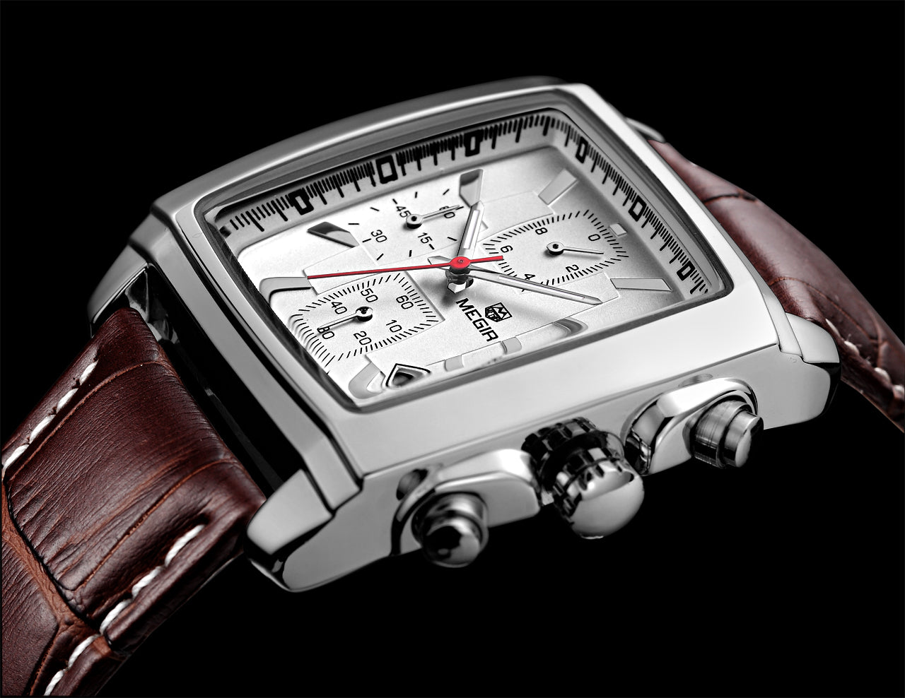 MEGIR Watch Men Business Wristwatch Rectangle Quartz Military Watches Waterproof Luminous Leather Strap Sport Casual Clock Reloj Hombre 2028