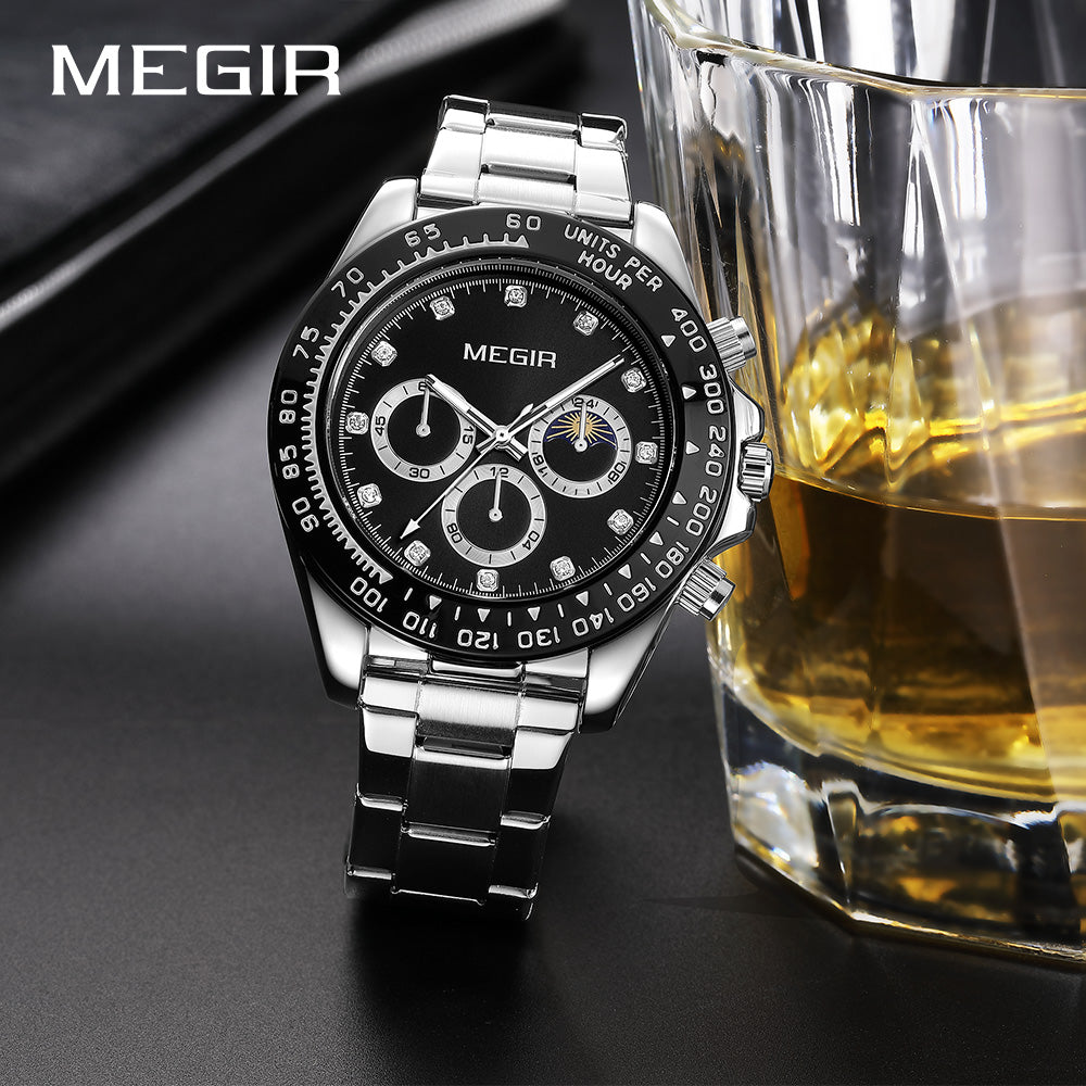 MEGIR Stainless Steel Bracelet Business Casual Wrist Watches for Men Luxury Waterproof Luminous Quartz Watch Clock Relogio Masculino 1095