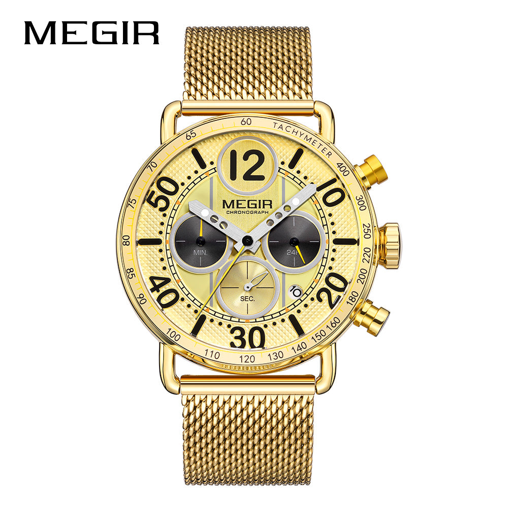 MEGIR Round Dial Quartz Men's Watch Chronograph Luxury Sport Casual Waterproof Calendar Wristwatches Clock Gift for Man 2249