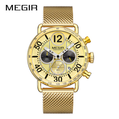 MEGIR Round Dial Quartz Men's Watch Chronograph Luxury Sport Casual Waterproof Calendar Wristwatches Clock Gift for Man 2249
