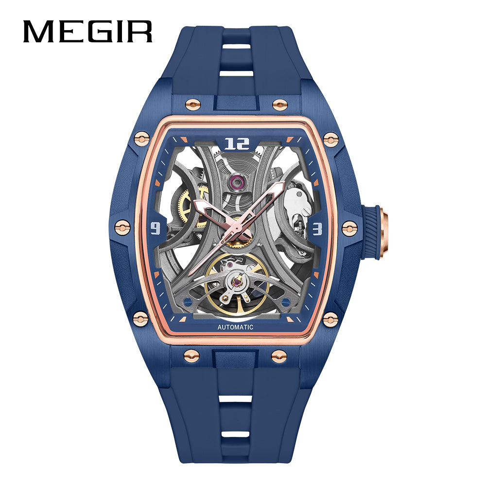 MEGIR Skeleton Dial Men Watches Luxury Automatic Mechanical Sport Watch Stainless Steel Case Man Wristwatch Clock Reloj Hombre 2245
