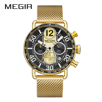 MEGIR Round Dial Quartz Men's Watch Chronograph Luxury Sport Casual Waterproof Calendar Wristwatches Clock Gift for Man 2249