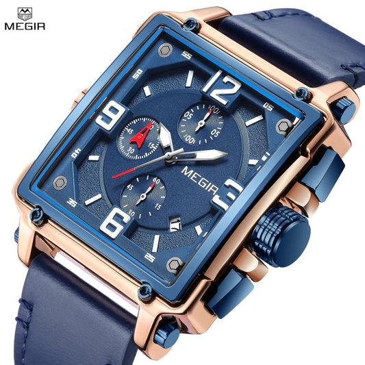 MEGIR Top Brand Watches for Men Waterproof Leather Quartz Wrist Watch Luminous Chronograph Date Calendar Men Clock Reloj Hombre 2061