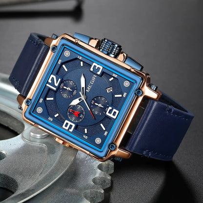 MEGIR Top Brand Watches for Men Waterproof Leather Quartz Wrist Watch Luminous Chronograph Date Calendar Men Clock Reloj Hombre 2061