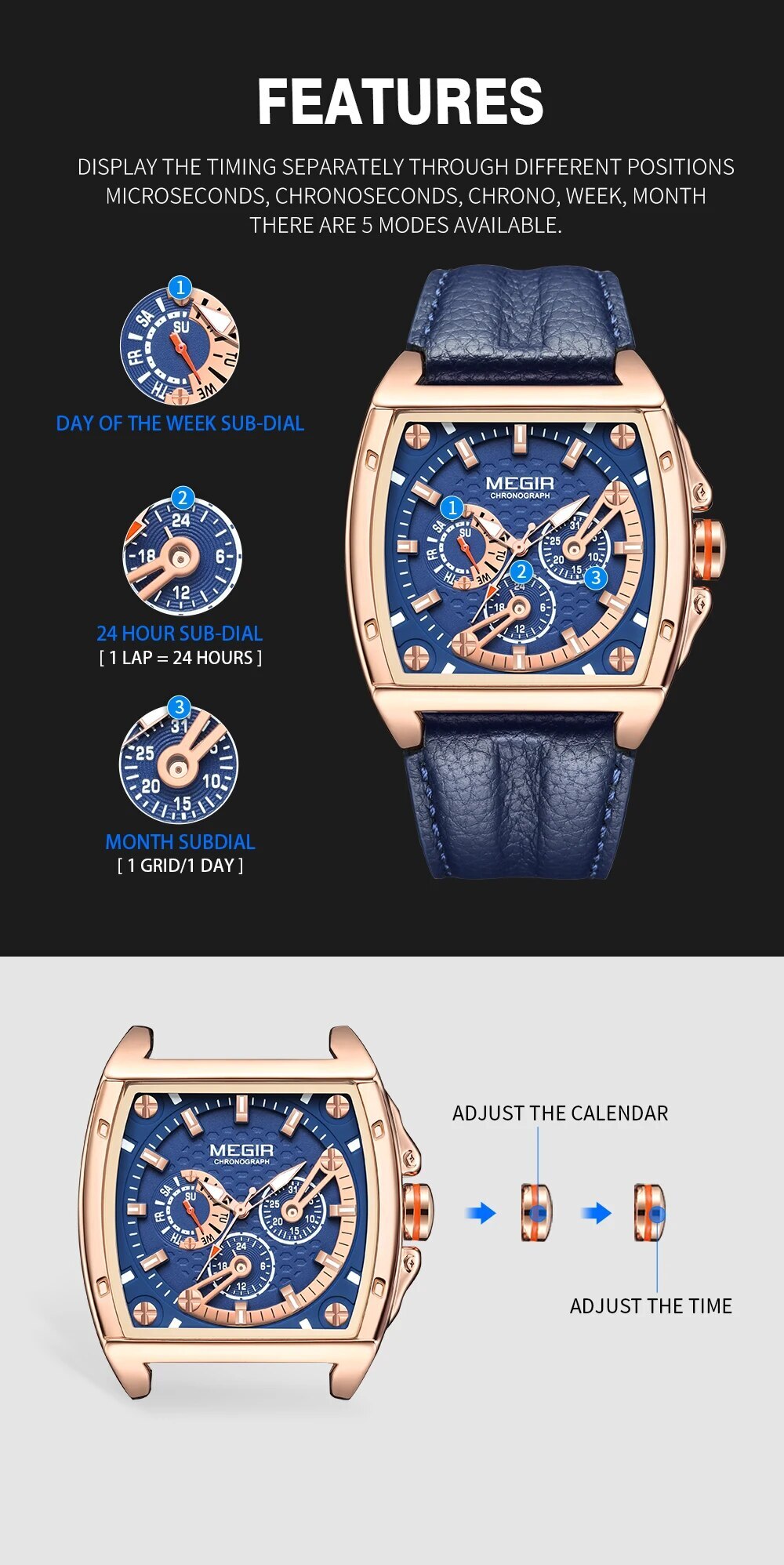 MEGIR Watch for Men Top Brand Fashion Quartz Clock Luminous Waterproof Sport Big Dial Wristwatch Relogio Masculino 2204