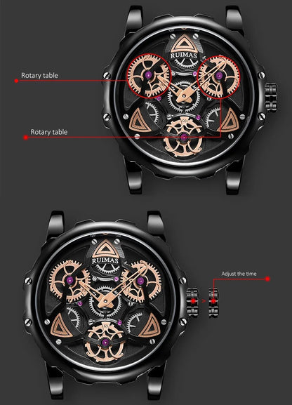 RUIMAS Relogio Masculino Fashion Leather Strap Big Dial Sports Quartz Watches for Men 3ATM Waterproof Casual WristWatch Clock