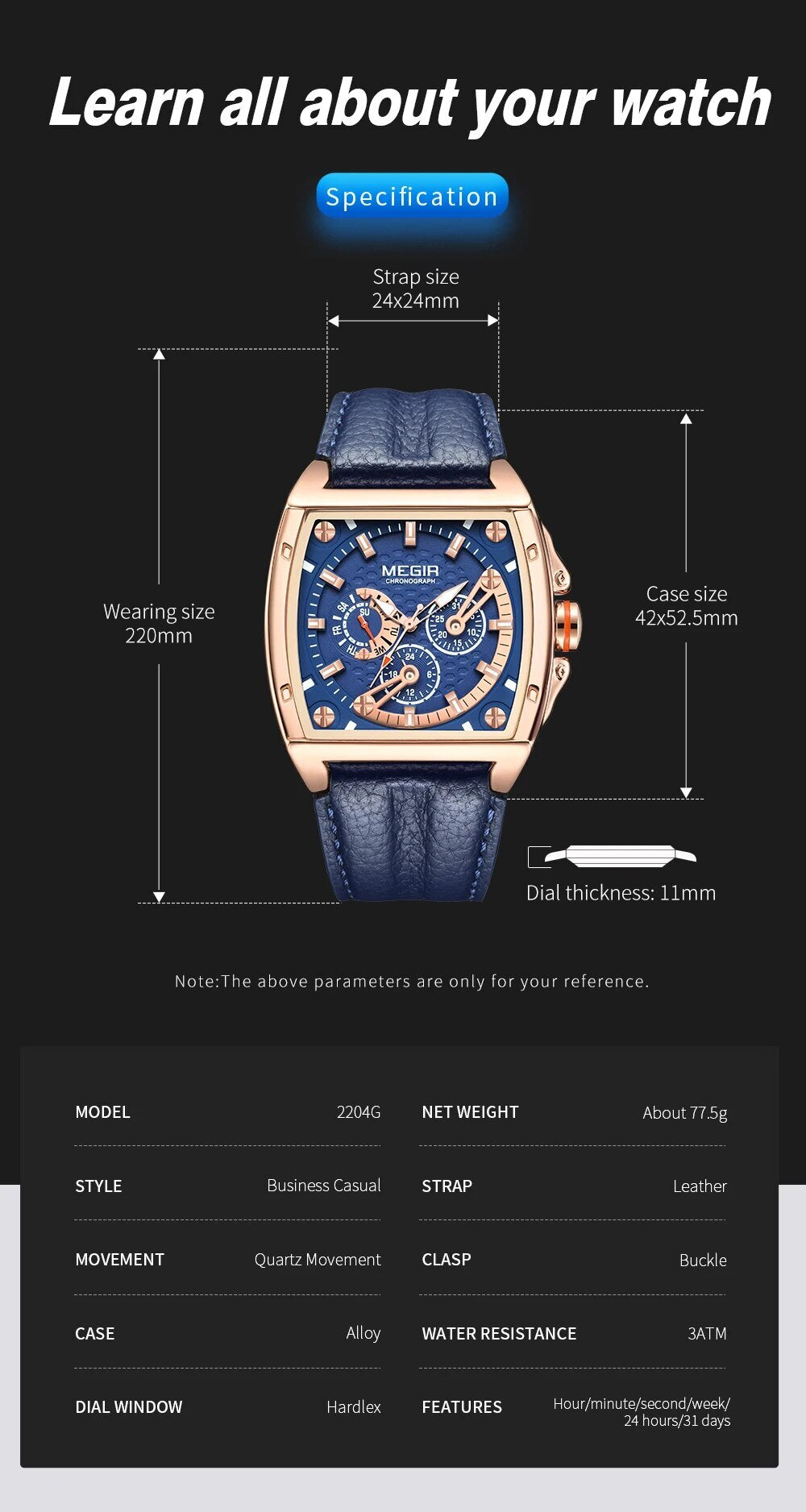 MEGIR Watch for Men Top Brand Fashion Quartz Clock Luminous Waterproof Sport Big Dial Wristwatch Relogio Masculino 2204