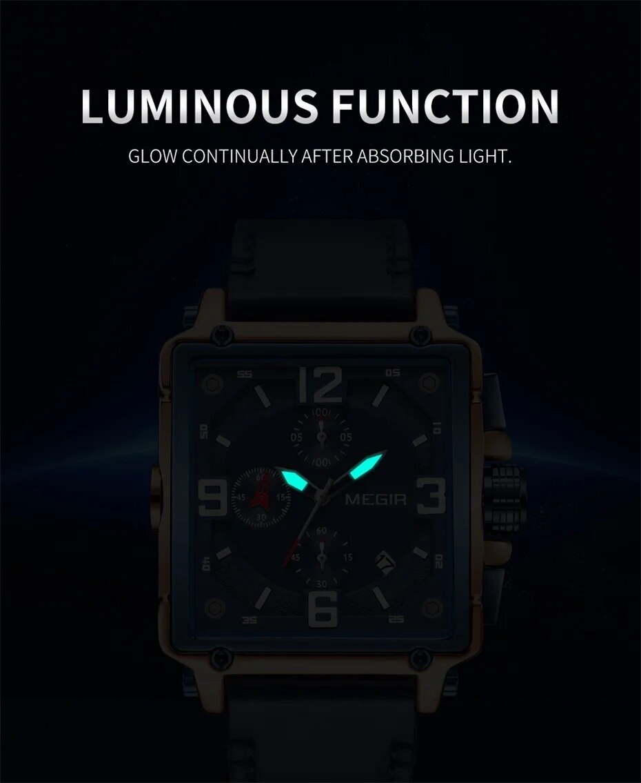 MEGIR Top Brand Watches for Men Waterproof Leather Quartz Wrist Watch Luminous Chronograph Date Calendar Men Clock Reloj Hombre 2061