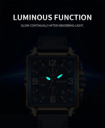 MEGIR Top Brand Watches for Men Waterproof Leather Quartz Wrist Watch Luminous Chronograph Date Calendar Men Clock Reloj Hombre 2061