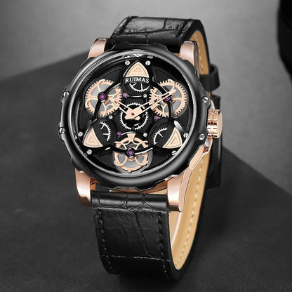 RUIMAS Relogio Masculino Fashion Leather Strap Big Dial Sports Quartz Watches for Men 3ATM Waterproof Casual WristWatch Clock