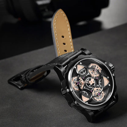 RUIMAS Relogio Masculino Fashion Leather Strap Big Dial Sports Quartz Watches for Men 3ATM Waterproof Casual WristWatch Clock