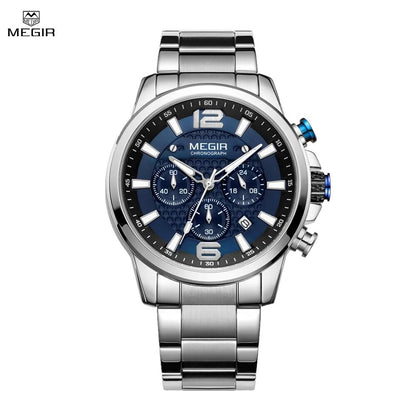 MEGIR Business Men Watch Luxury Fashion Quartz Wristwatch Luminous Waterproof Calendar Watches Stainless Steel Male Clock 2156