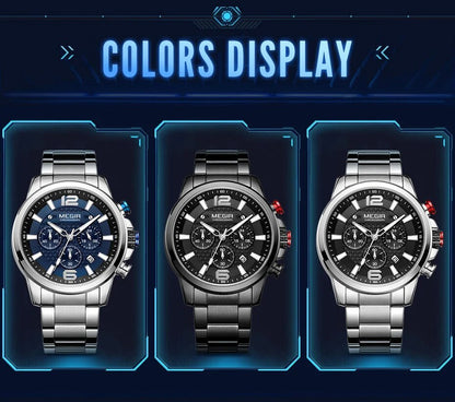 MEGIR Business Men Watch Luxury Fashion Quartz Wristwatch Luminous Waterproof Calendar Watches Stainless Steel Male Clock 2156