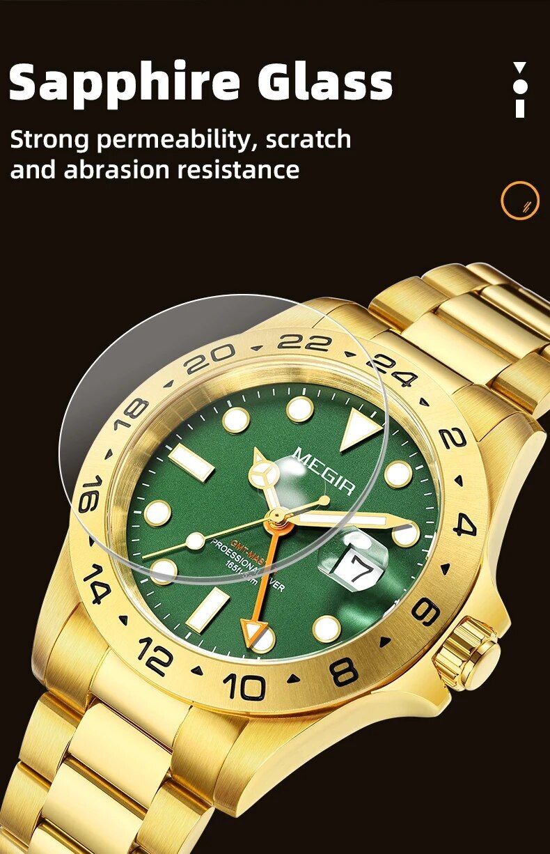 MEGIR Watches New Luxury Business Men Watch Fashion Quartz Clock Calendar Stainless Steel Man's Wristwatch Relogio Masculino 8404