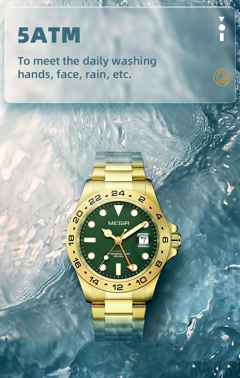 MEGIR Watches New Luxury Business Men Watch Fashion Quartz Clock Calendar Stainless Steel Man's Wristwatch Relogio Masculino 8404