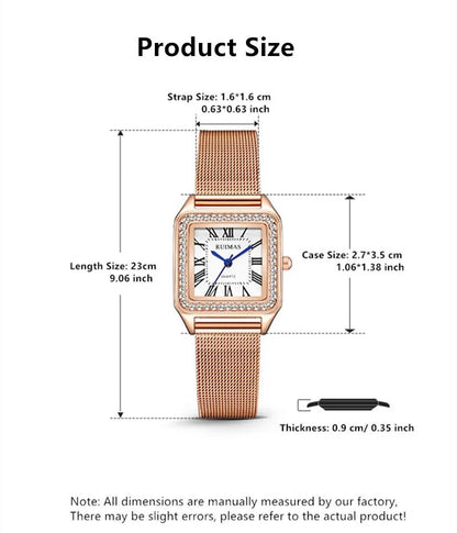 RUIMAS Fashion Stainless Steel Mesh Women Bracelet Watches Luxury Square Ladies Quartz Casual Wristwatches Female Dress Clock