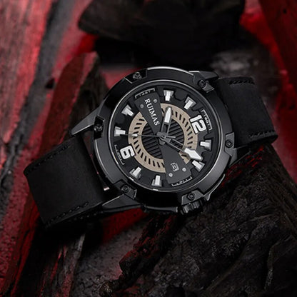 RUIMAS Luxury Men Watches Leather Strap Sport Casual Wristwatches Waterproof Luminous Date Clock Big Dial Montre Homme