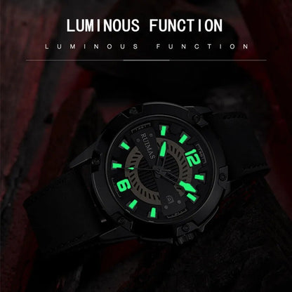 RUIMAS Luxury Men Watches Leather Strap Sport Casual Wristwatches Waterproof Luminous Date Clock Big Dial Montre Homme