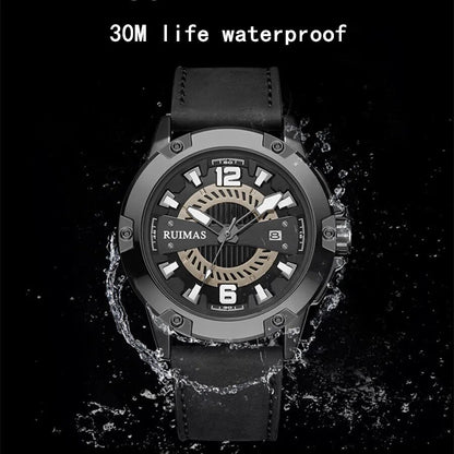 RUIMAS Luxury Men Watches Leather Strap Sport Casual Wristwatches Waterproof Luminous Date Clock Big Dial Montre Homme