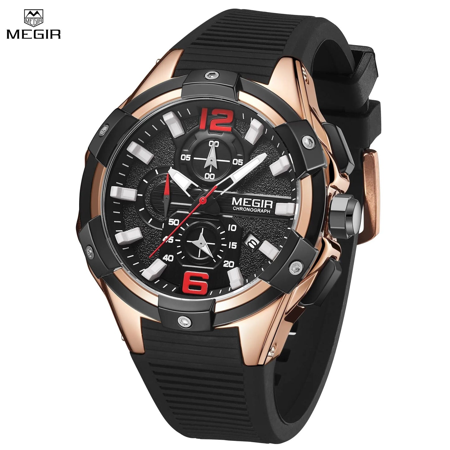 MEGIR Black Men Watch Silicone Luminous Chronograph Original Army Military Sport WristWatches Clock Montre Homme Reloj Hombre 2161