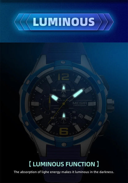 MEGIR Black Men Watch Silicone Luminous Chronograph Original Army Military Sport WristWatches Clock Montre Homme Reloj Hombre 2161