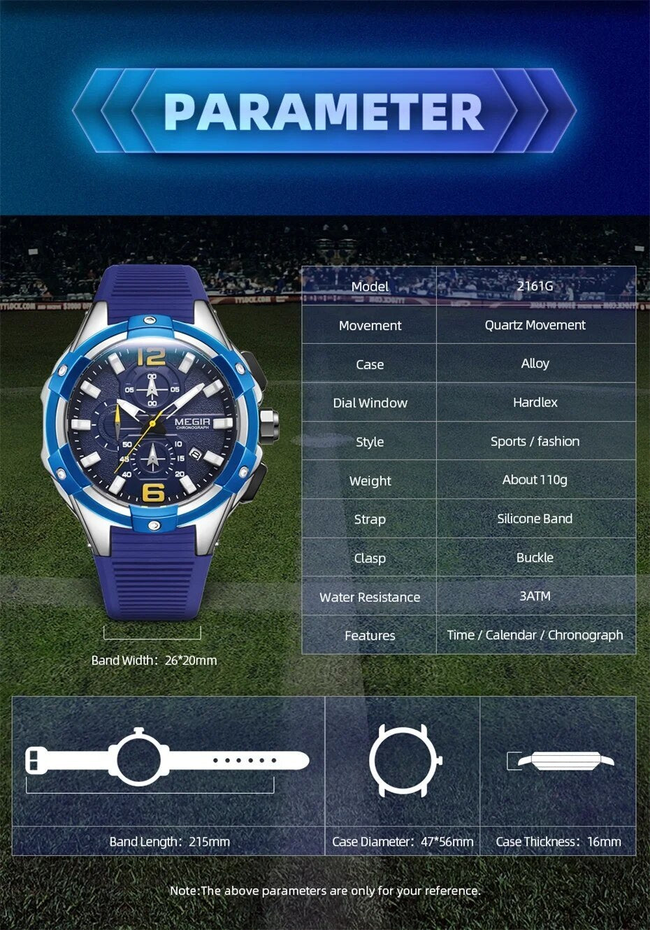 MEGIR Black Men Watch Silicone Luminous Chronograph Original Army Military Sport WristWatches Clock Montre Homme Reloj Hombre 2161