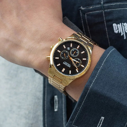 MEGIR Top Brand Luxury Mens Watches Stainless Steel Band Chronograph Gold Black Quartz WristWatch Big Dial Luminous Montre Homme 2150