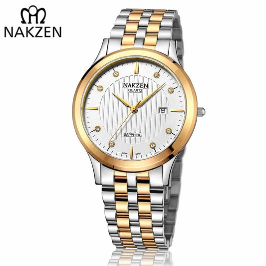 NAKZEN Gold Quartz Watch Top Brand Luxury Men Watches Fashion Stainless Steel Wristwatches Male Clock Relogio Masculino