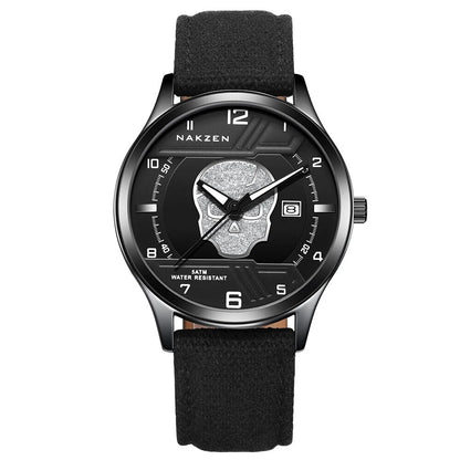 NAKZEN 2019 New Mens Watches Top Brand Luxury Fashion Skull Quartz Watch Waterproof Leather strap Luminous relogio masculino