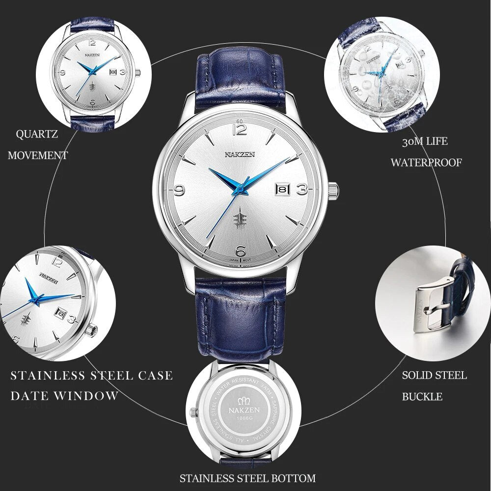 NAKZEN New Fashion Mens Watches Stainless Steel Top Brand Date Clock Waterproof Luxury Sports Quartz Watch Men Relogio Masculino