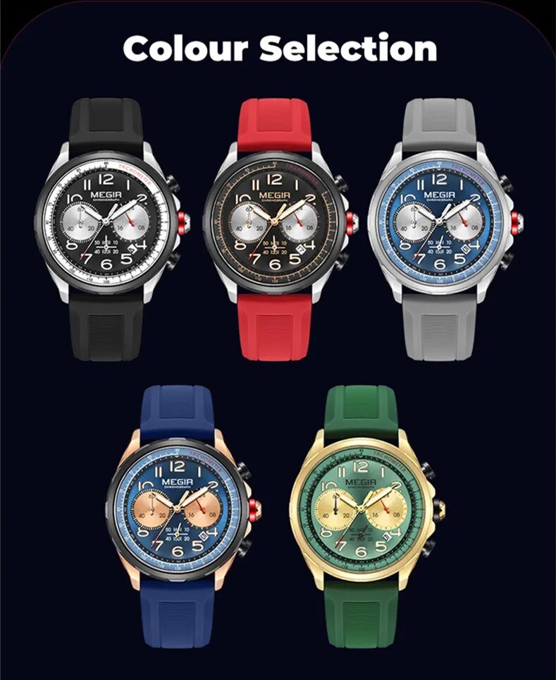 MEGIR New Men Watches Luxury Quartz Wristwatch Gray Waterproof Military Sports Chronograph Silicone Strap Clock Montre Homme 2230