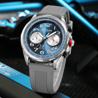 MEGIR New Men Watches Luxury Quartz Wristwatch Gray Waterproof Military Sports Chronograph Silicone Strap Clock Montre Homme 2230