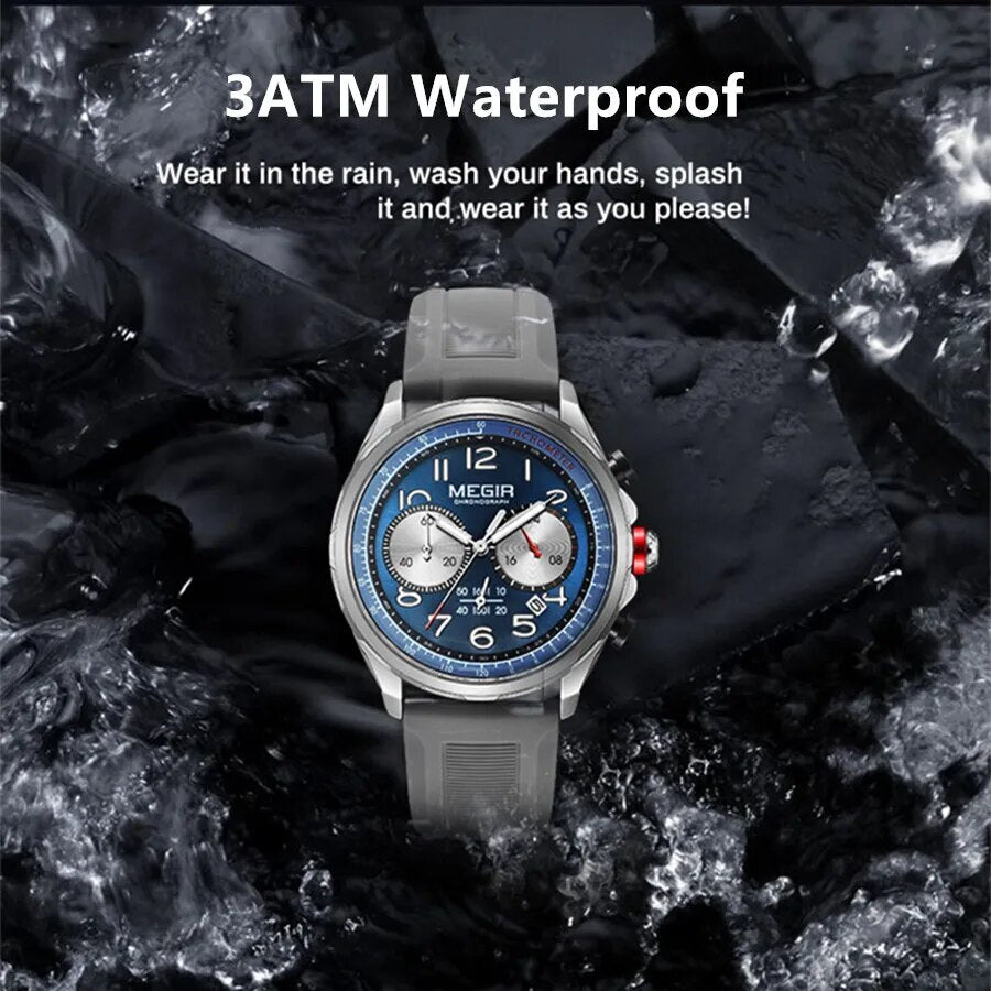 MEGIR New Men Watches Luxury Quartz Wristwatch Gray Waterproof Military Sports Chronograph Silicone Strap Clock Montre Homme 2230