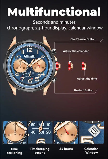 MEGIR New Men Watches Luxury Quartz Wristwatch Gray Waterproof Military Sports Chronograph Silicone Strap Clock Montre Homme 2230