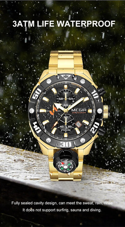 MEGIR Watch Top Brand Luxury Business Quartz Watches Chronograph Stainless Steel Calendar Luminous Clock WristWatch Montre Homme