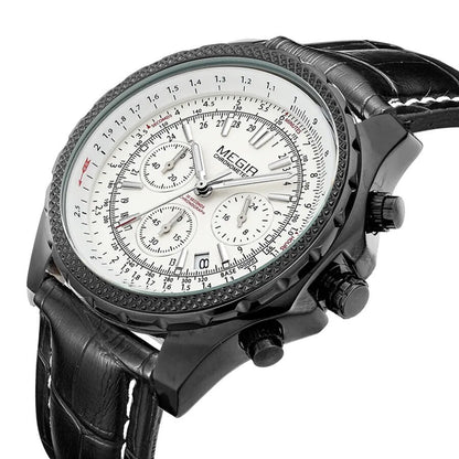 MEGIR Luxury Quartz Wristwatches Fashion Casual Leather Strap Men Sports Watch Large Dial Chronograph Date Clock Montre Homme