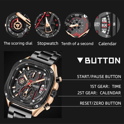 MEGIR Luxury Mens Stainless Steel Watches Fashion Brand Business Quartz Wristwatch Date Luminous Man Chronograph Casual Clock