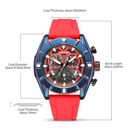 MEGIR Big Dial Watches Men Quartz Military Watch Silicone Strap Sport Watch Waterproof Clock Male Chronograph Relogio Masculino