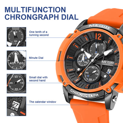 MEGIR Fashion Military Watch for Men Top Luxury Sport Quartz Chronograph Waterproof Male Clock Wristwatch Silicone Reloj Hombre