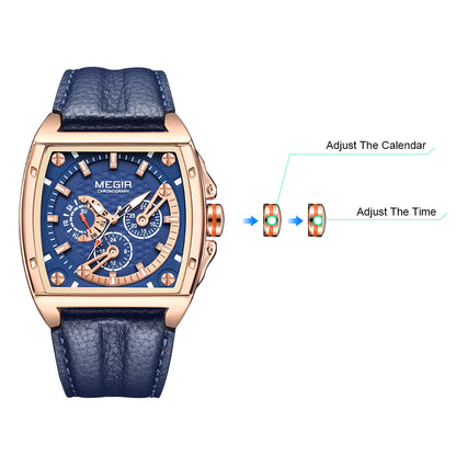 MEGIR Fashion Mens Watches Brand Luxury Waterproof Military WristWatch Leather Sport Quartz Date Weeds Clock Reloj Hombre