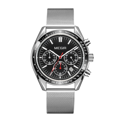 MEGIR Business Men Watch Stainless Steel Mesh Belt Quartz Watches Luxury Fashion Man Wristwatch Calendar Clock Reloj Hombre 8105
