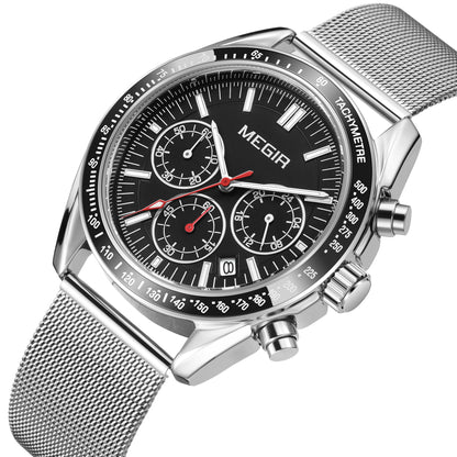 MEGIR Business Men Watch Stainless Steel Mesh Belt Quartz Watches Luxury Fashion Man Wristwatch Calendar Clock Reloj Hombre 8105