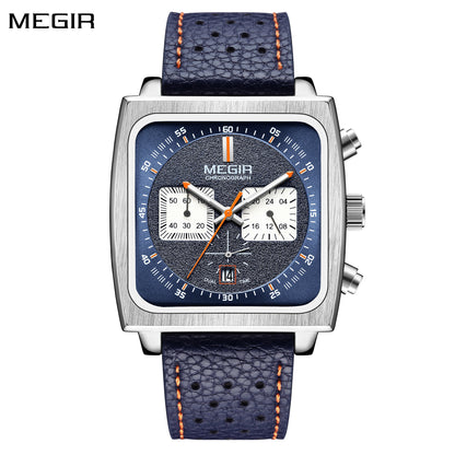 MEGIR 2022 Analogue Watch Men Top Brand Fashion Luxury Rectangle Quartz Military Watches Waterproof Luminous Leather Strap