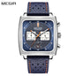 MEGIR 2022 Analogue Watch Men Top Brand Fashion Luxury Rectangle Quartz Military Watches Waterproof Luminous Leather Strap 2182