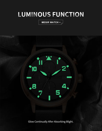 MEGIR Luxury Watches for Mens Casual Business Quartz Wrist Watch Calendar Date Man Clock Chronograph Relogio Masculino 2157