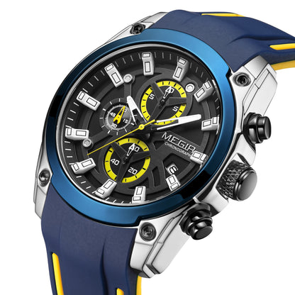 MEGIR Original Blue Sport Watches for Men Top Luxury Chronograph WristWatch Military Quartz Clock Luminous Big Dial Reloj Hombre