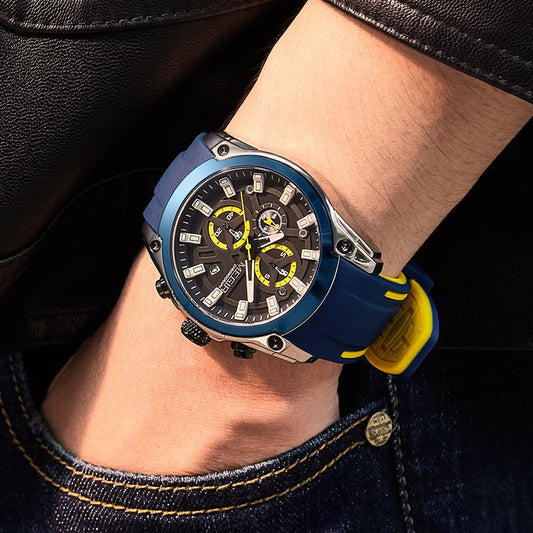 MEGIR Original Blue Sport Watches for Men Top Luxury Chronograph WristWatch Military Quartz Clock Luminous Big Dial Reloj Hombre