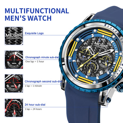 MEGIR Men's Sports Military Watches Fashion Luxury Quartz Wristwatch Silicone Strap Waterproof Chronograph Luminous Male Clock